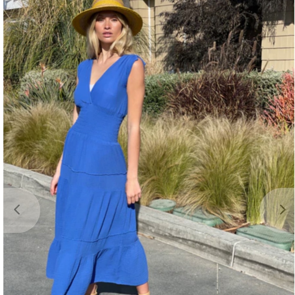 FELICITE Smocked Gauze Dress in Blue NWT